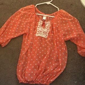 Orange Blouse with white poka-dots